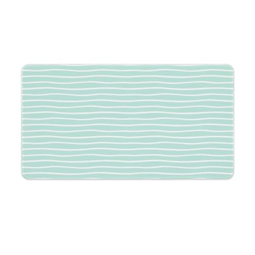 Großes Gaming-Mauspad, weiße Streifen auf einem mintgrünen Druck, rutschfeste wasserdichte Gummiunterseite, verlängerte lange Schreibtischunterlage, Tastaturmatte, Mauspads, Schreibtischzubehör für Großes Gaming-Mauspad, weiße Streifen auf einem mintgrünen Druck, rutschfeste wasserdichte Gummiunterseite, verlängerte lange Schreibtischunterlage, Tastaturmatte, Mauspads, Schreibtischzubehör für von Niapessel