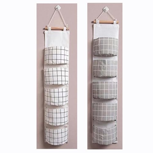 2 Stücke Hängend Aufbewahrungstasche Wasserdicht Wandschrank mit 5 Taschen Stoff Wand Körbe Organizer Mauer Leinen Hängend Veranstalter lagerung Tasche Badezimmer Schlafzimmer Büro (D) von Niaplem