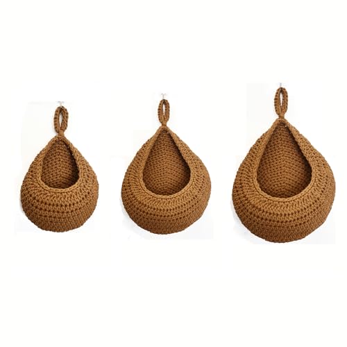 3 Stück Hängekorb（S/M/L）Handgewebt Baumwollegewebe Aufbewahrungskörbe Hängend Wandkorb Obst Gemüse Küche Set,Obstkorb Hängend,Pflanzen Korb,Küche Wandpflanzer (E Dunkelgelb) von Niaplem
