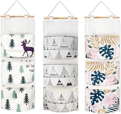 3 Stücke Wand hängender Aufbewahrungstasche Stoff Lagerung Gegenstände Kleidung Schmuck Wall Bag for Children's Room Waterproof Storage Linen Coloured Hanging Organiser Suitable Bathroom Bedroom von Niaplem