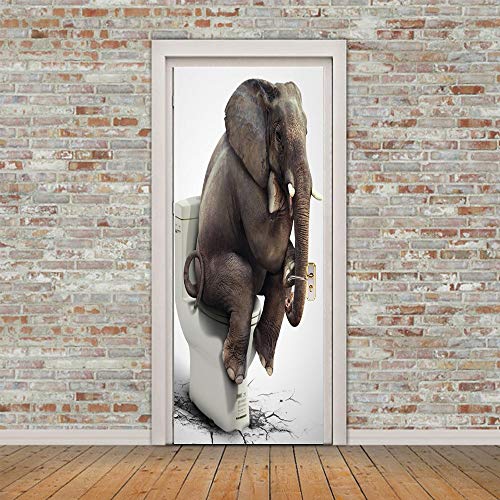 3D Türaufkleber Elefant auf der Toilette Türtapete Wandbild Selbstklebend PVC Wasserdicht Abnehmbar Türfolie TürPoster Fototapete Wohnzimmer Schlafzimmer Haus Dekoration 77x200cm von Niazhy