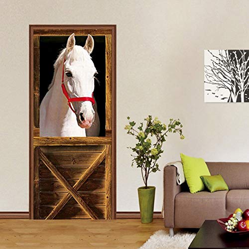 3D Türtapete Türaufkleber Weißes Pferd Selbstklebend PVC Wasserdicht Wandbild TürPoster Fototapete für Wohnzimmer Schlafzimmer Küche Bad Dekoration 77x200cm von Niazhy