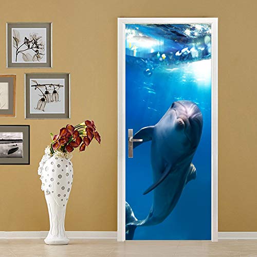 Türtapete Selbstklebend 3D TürPoster Delfin Wandaufkleber PVC Wasserdichte Fototapete Türfolie für Wohnzimmer Schlafzimmer Dekoration Wandtattoo 77x200 cm von Niazhy