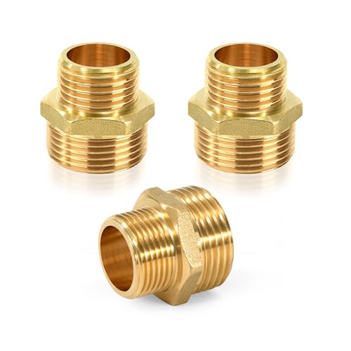 Doppelnippel Reduziert Messing 1" AG x 3/4" AG Hexagon Reduzierstück, Reduzierung Adapter, Beidseitig Außengewinde Rostfrei Anschlussnippel Trinkwasser Geeignet (3 Stück) von Niboken