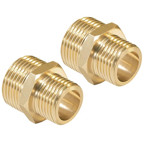 Doppelnippel Reduziert Messing 3/4" auf 1/2" Hexagon Reduzierstück, Reduzierung Adapter, Beidseitig Außengewinde Rostfrei Anschlussnippel Trinkwasser Geeignet (2 Stück) von Niboken