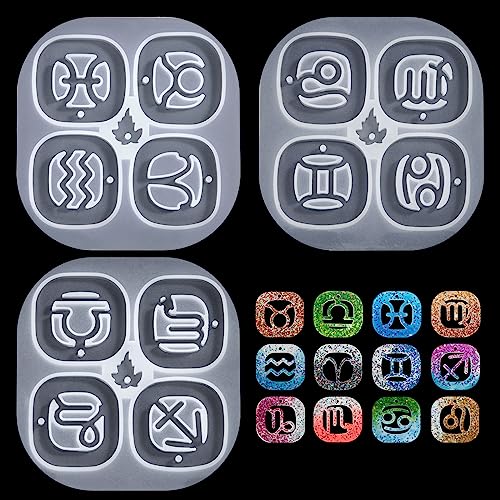 Niboken 12 Sternbilder Harzformen Sternzeichen, Sternzeichen Silikonformen, Epoxidharz Schmuck Gussform Set für DIY Halsketten Armbänder Rucksack Ohrringe Formen Handwerk Machen, 3 Stück von Niboken