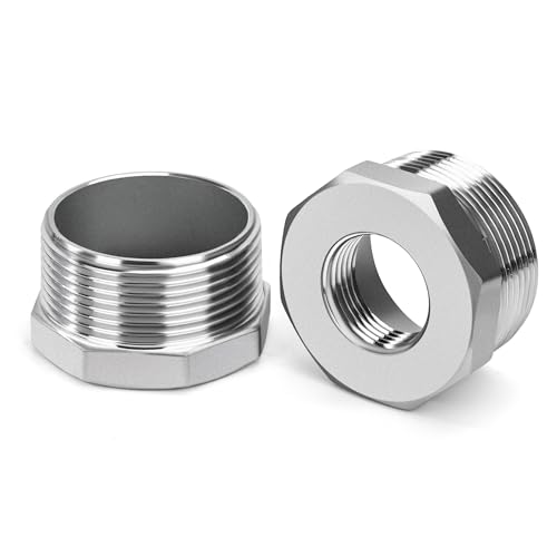 Reduzierstück mit Sechskant 304 Edelstahl, AG 1-1/2" x IG 3/4" Rohr Reduzierung Adapter Fitting Konverter für Rohranschluss, Reduzierverbinder für Wasser Öl Luft (2 Stk) von Niboken