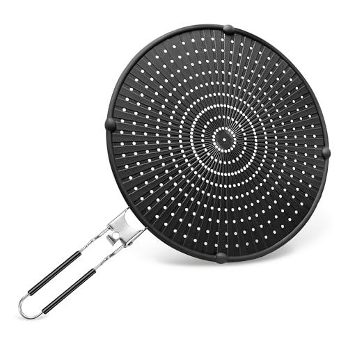 Silikon Spritzschutz Pfannen mit Klappbarem Griff, 32 cm/ 12.5inch Mehrzweck Pfannen-Abdeckung Sieb Universal Hitzebeständig Gegen Heißes Ölspritzschutz von Niboken
