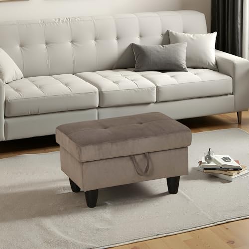 NicBex Kleiner Ottomane mit Stauraum, Ananas-Samt, mit Stauraum und Kordelzug, Fußhocker mit Beinen, rechteckiger Fußstütze, Fußhocker für Couch, Sofa, Wohnzimmer und Schlafzimmer, Braun von NicBex