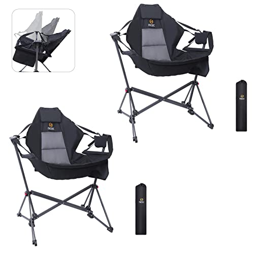 Nice C Campingstuhl, Hängematte Campingstuhl, Schaukelstuhl Klappschaukelstuhl mit Hohe Rückenlehne, Ständer Getränkehalter Seitentasche Schwerlast (2er Set) von Nice C