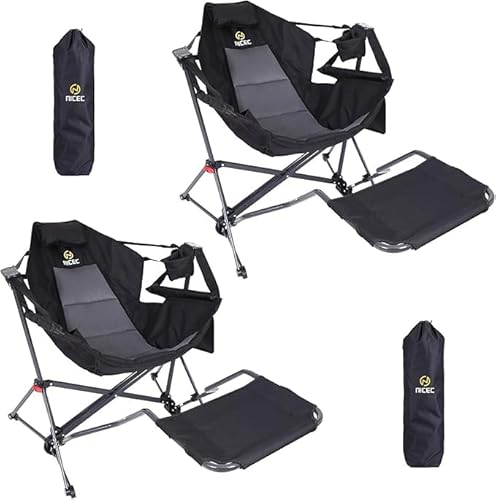 Nice C Campingstuhl, Hängematte Campingstuhl mit Fußstütze, Schaukelstuhl, hohe Rückenlehne mit Ständer, Getränkehalter, Seitentasche, Strapazierfähig (2er Set) von Nice C