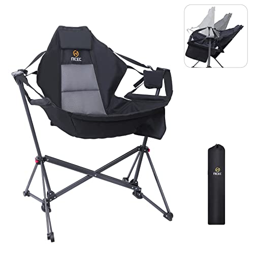 Nice C Campingstuhl, Hängematte Campingstuhl, Schaukelstuhl Klappschaukelstuhl mit Hohe Rückenlehne, Ständer Getränkehalter Seitentasche Schwerlast (1er Set) von Nice C