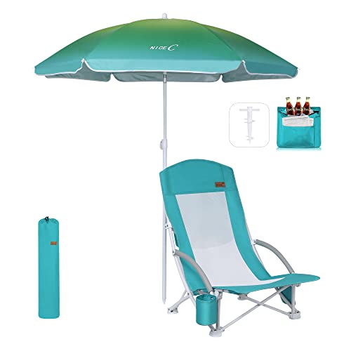 Nice C Strandstuhl, Campingstuhl, Strandstühle für Erwachsene, mit UPF 50 Sonnenschirm und Kühltasche, Outdoor(1 of Blau) von Nice C