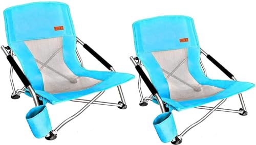 Nice C Strandstuhl, Campingstuhl, Strandstühle für Erwachsene Ultraleichter Campingstuhl mit Getränkehalter & Tragetasche(2er-Pack Blau)… von Nice C