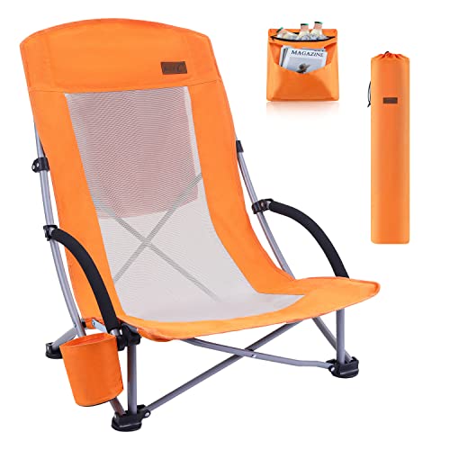 Nice C Strandstuhl, strandstuhl klappbar leicht, campingstuhl, campingstuhl faltbar, klappstuhl, 1er-Pack mit Kühler, kompakt, hohe Rückenlehne, Becherhalter & Tragetasche(1 Orange) von Nice C