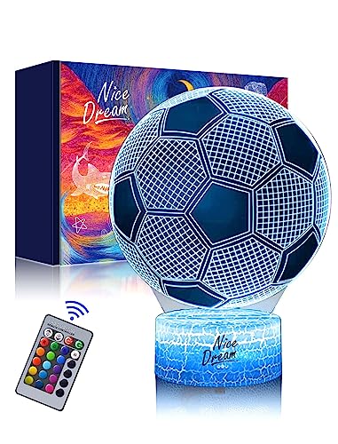 Nice Dream Fußball Nachtlicht für Kinder, 3D Illusion Lampe Kinderzimmer LED Licht, Fernbedienung 16 Farbwechsel Dimmbar, Weihnachtsgeschenke für Mädchen Junge Wohnzimmer Schlafzimmer Dekor von Nice Dream