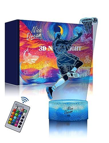 Nice Dream Basketball Nachtlicht für Kinder, 3D Illusion Lampe Kinderzimmer LED Licht, Fernbedienung 16 Farbwechsel Dimmbar, Weihnachtsgeschenke für Mädchen Junge Wohnzimmer Schlafzimmer Dekor von Nice Dream