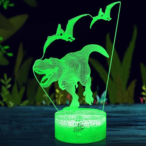 Nice Dream Dinosaur Nachtlicht für Kinder, 3D Illusion Lampe Kinderzimmer LED Licht, Fernbedienung 16 Farbwechsel Dimmbar, Weihnachtsgeschenke für Mädchen Junge Wohnzimmer Schlafzimmer Dekor von Nice Dream