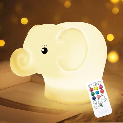 Nice Dream Elefant Nachtlicht für Kinder, 9 Color Silikon Baby Nachtlicht mit Fernbedienung, USB Wiederaufladbare Kinder Nachtlicht Kawaii Kinderzimmer Deko Mädchen Junge Geschenke von Nice Dream