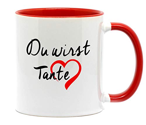 <> Du wirst Tante, Tasse in hochwertiger Qualität und beidseitig bedruckt. Die schönste Art etwas zu sagen. Ein tolles Geschenk für die künftige Tante. (Rot) von Nice-Presents-de