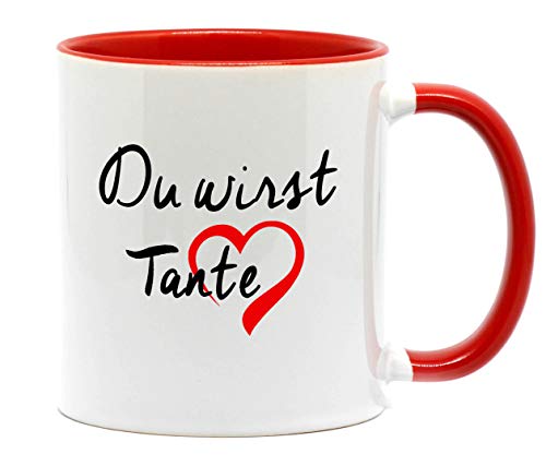 <> Du wirst Tante, Tasse in hochwertiger Qualität und beidseitig bedruckt. Die schönste Art etwas zu sagen. Ein tolles Geschenk für die künftige Tante. (Rot) von Nice-Presents-de