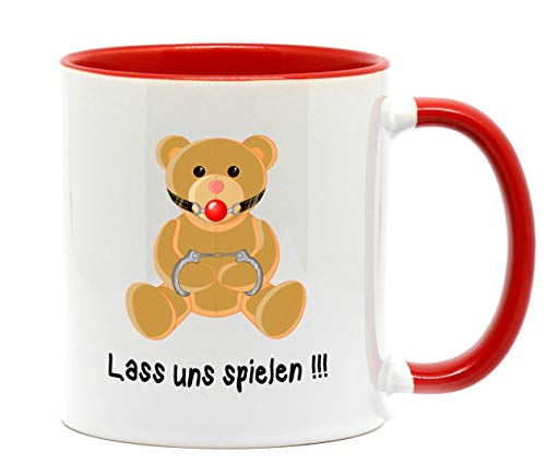 Nice-Presents-de Tasse ... Lass Uns Spielen Eine frivole Geschenkidee mit bizarrem Teddy für Freunde, Familie, Kollegen oder Sich selbst. (Rot) von Nice-Presents-de