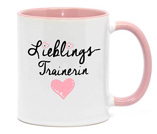 Nice-Presents-de Porzellan Tasse Lieblingstrainerin Hochwertige Tasse für die zuverlässige Trainerin in Beruf, Schule oder Sport, beidseitig Bedruckt. Tolles Gesechenk zu jeder Gelegenheit. (Rosa) von Nice-Presents-de