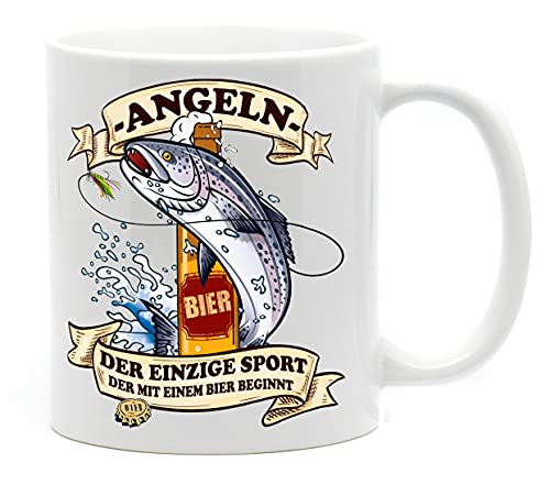 Angeln - der einzige Sport, der mit Bier beginnt. Die Tasse für den coolen Fischer im Verein - eine tolle Geschenkidee. Hecht - Barsch – Karpfen. (Weiß) von Nice-Presents