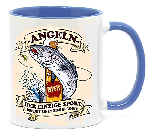 Angeln - der einzige Sport, der mit Bier beginnt. Die Tasse für den coolen Fischer im Verein. Hecht - Barsch – Karpfen. (Blau) von Nice-Presents