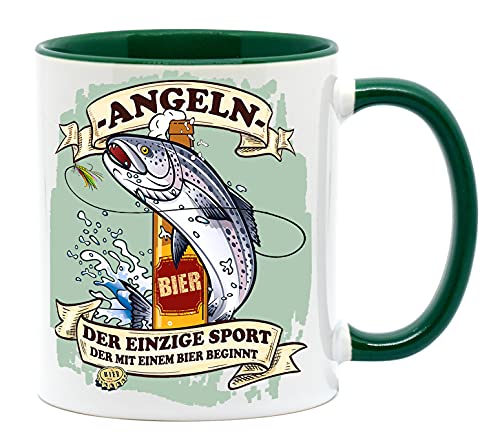 Angeln - der einzige Sport, der mit Bier beginnt. Die Tasse für den coolen Fischer im Verein. Hecht - Barsch – Karpfen. (Grün) von Nice-Presents