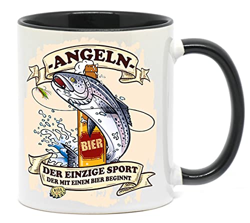 Angeln - der einzige Sport, der mit Bier beginnt. Die Tasse für den coolen Fischer im Verein. Hecht - Barsch – Karpfen. (Schwarz) von Nice-Presents