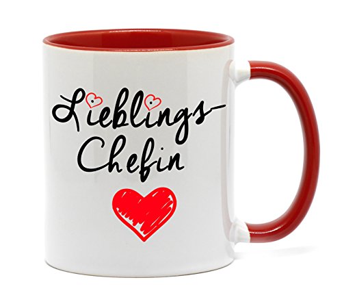 Nice-Presents Lieblingschefin Tasse in hochwertiger Qualität, beidseitig Bedruckt. Für jedes Büro. Da freut Sich jeder Kollege, Chef oder Freund bei der Arbeit Drauf. Chefin. (Rot) von Nice-Presents