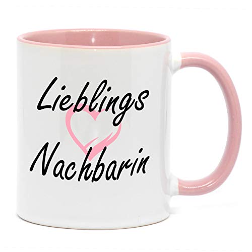 Nice-Presents Tasse Lieblings Nachbarin Tasse mit Herz in hochwertiger Qualität zu jedem Anlass für eine Gute Nachbarschaft. Da freut Sich Jede Freundin, Nachbarin, oder Kollegin (Rosa) von Nice-Presents