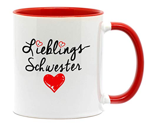 Nice-Presents <> Tasse Lieblings Schwester in hochwertiger Qualität, beidseitig Bedruckt. Eine besondere Art etwas zu Sagen. EIN tolles Geschenk für die Lieblingsschwester z.B. als Dankeschön. (Rot) von Nice-Presents