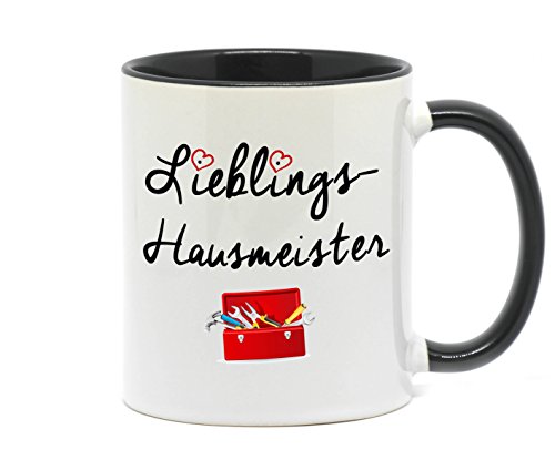 Tasse Lieblings Hausmeister Hochwertige Tasse für den zuverlässigen Handwerker, beidseitig bedruckt. Ein Dankeschön als tolles Geschenk im Büro und zuhause. (Schwarz) von Nice-Presents