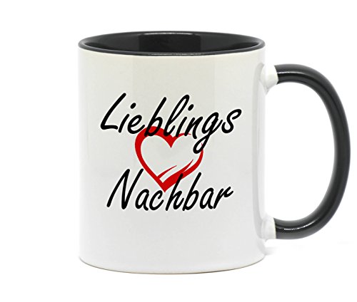 Tasse Lieblings Nachbar mit Herz zu jedem Anlass für eine gute Nachbarschaft. Da freut sich jeder Freund, Nachbar, Kollege oder Freundin das nette Geschenk. (Schwarz) von Nice-Presents