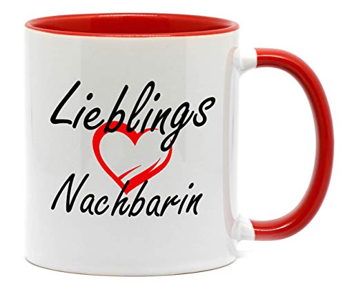 Nice-Presents Tasse Lieblings Nachbarin Tasse mit Herz in hochwertiger Qualität zu jedem Anlass für eine Gute Nachbarschaft. Da freut Sich Jede Freundin, Nachbarin, oder Kollegin (Rot) von Nice-Presents