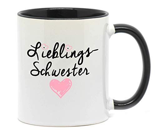 <> Tasse " Lieblings Schwester " in hochwertiger Qualität, beidseitig bedruckt. Eine besondere Art etwas zu sagen. Ein tolles Geschenk für die Lieblingsschwester z.B. als Dankeschön. (Schwarz) von Nice-Presents