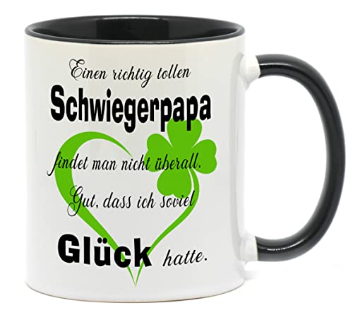 NICE-PRESENTS - Tasse - Toller Schwiegerpapa Schwiegervater - Spülmaschinengeeignet Keramik Kaffeetasse lustig Motiv, Spruch, beidseitig bedruckt - Geburtstag, Weihnachten, Geschenkidee - Schwarz von NICE-PRESENTS