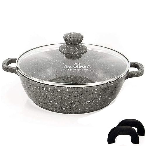 Nice cooker ® Roc-Tec® Serve/Slow Cooker Pfanne - Echte Steinpartikel - Antihaft - Alle Herdarten inkl. Induktion + Backofen (28 cm) von Nice cooker