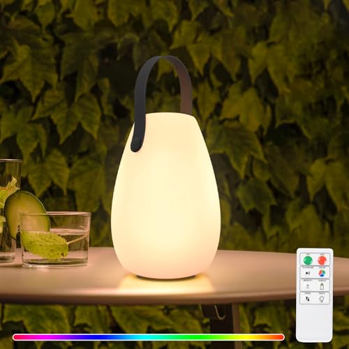 NiceBuy LED Tischlampe Kabellos Dimmbar 8 Farben Farbwechsel Akku USB Aufladbar Outdoor Tischleuchte Kabellos Klein Mit Fernbedienung FüR Camping Wohnzimmer DraußEn Garten(Stil D) von NiceBuy