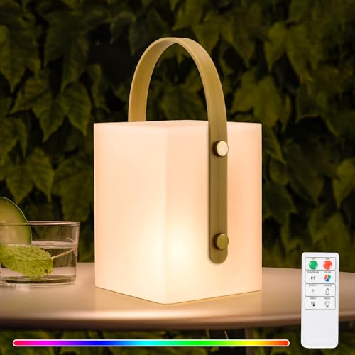 NiceBuy LED Tischlampe Outdoor 8 Farben RGB Dimmbar Kabellos Tischleuchte Akku USB Aufladbar Mit Fernbedienung,Kabellose Tischlampe Ip44 Wasserfest FüR AußEn Garten Camping (A) von NiceBuy