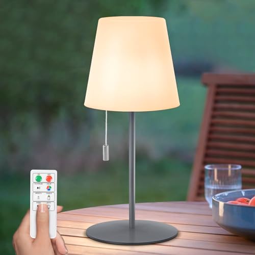 NiceBuy LED Tischlampe Outdoor Dimmbar RGB Farbwechsel Tischleuchte Kabellos USB Aufladbar Mit Fernbedienung Tischlampe Akku Aussen Wasserfest Ip44 FüR Camping Garden Decoration(Grau) von NiceBuy