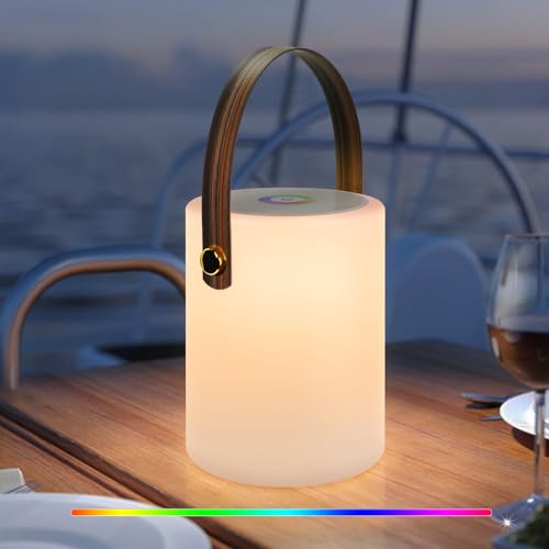 NiceBuy Outdoor Tischlampe Kabellos Dimmbar Touch LED Tischlampe Akku USB Aufladbar Tischleuchte RGB Farbe Wasserfest Ip44 FüR AußEn Camping Garten Schlafzimmer Hotel(Stil C) von NiceBuy