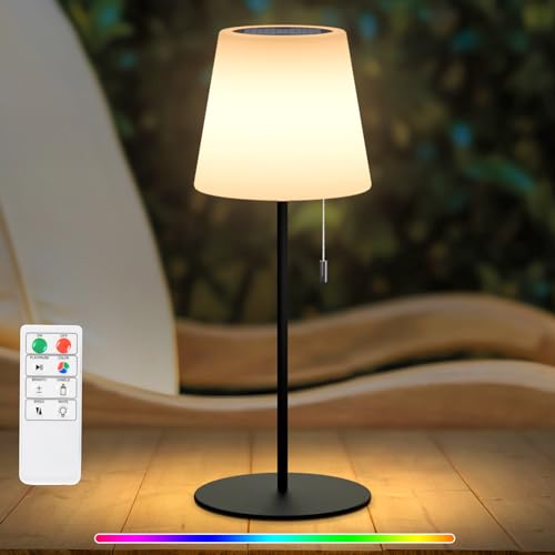 NiceBuy Solar Tischlampe Outdoor Led Tischleuchte Akku Und USB Aufladbar Mit Fernbedienung,Tischlampe Kabellos Dimmbar RGB 8 Farben Wasserdicht IP44 FüR Camping Garten AußEn(Schwarz) von NiceBuy