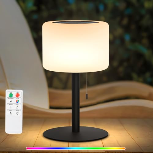 NiceBuy Solar Tischlampe Outdoor Led Tischleuchte Akku Und USB Aufladbar Mit Fernbedienung,Tischlampe Kabellos Dimmbar RGB 8 Farben Wasserdicht IP44 FüR Camping Garten AußEn(Schwarz B) von NiceBuy