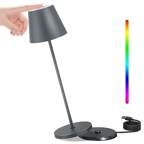 NiceBuy Tischlampe Kabellos Dimmbar Touch Warmweiß Mit 8 Farben Farbwechsel RGB LED Tischlampe Akku USB Aufladbar Tischleuchte Kabellos IP54 FüR Outdoor Camping Aussen Balkon(Grau) von NiceBuy