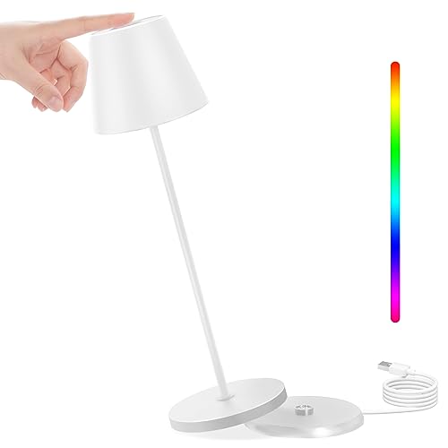 NiceBuy Tischlampe Kabellos Dimmbar Touch Warmweiß Mit 8 Farben Farbwechsel RGB LED Tischlampe Akku USB Aufladbar Tischleuchte Kabellos IP54 FüR Outdoor Camping Aussen Balkon(Weiß) von NiceBuy