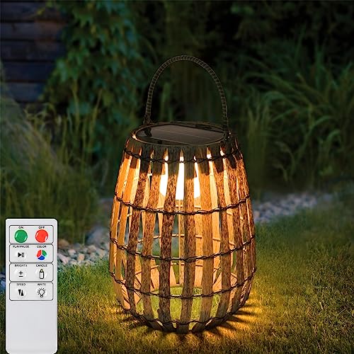 Solar Rattan Lampe Outdoor LED Solar Laterne Bambus Dimmbar Warmweiß RGB Farben Mit Fernsteuerung Solarlaternen FüR AußEn Balkon Deko von NiceBuy