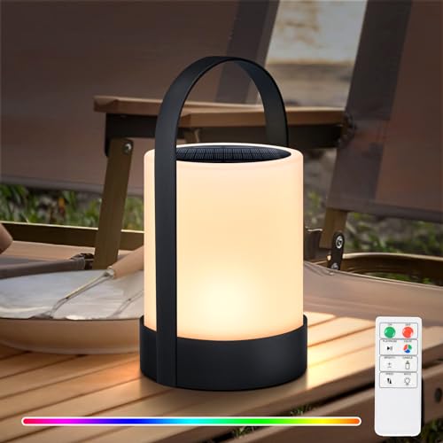 Solar Tischlampe Outdoor Kabellos Dimmbar RGB LED Tischlampe Akku USB Aufladbar Mit Fernbedienung,Portable Tischleuchte Kabellos IP44 Wasserdicht FüR Camping Garten(B) von NiceBuy